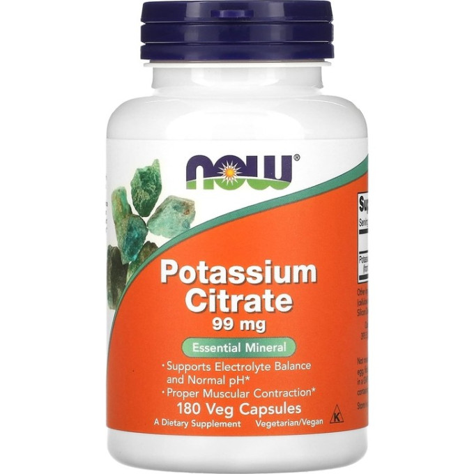 Калий NOW FOODS POTASSIUM CITRATE, 99 мг, 180 капсул NS29623