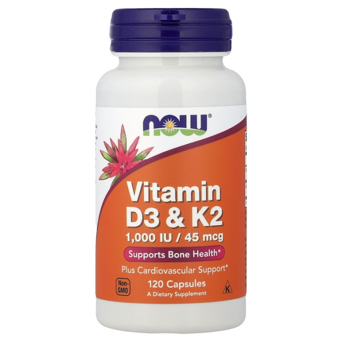 Витамин NOW FOODS VITAMIN D-3 (1000 IU) + K2 (45 mcg), 120 вегкапсул NS26208